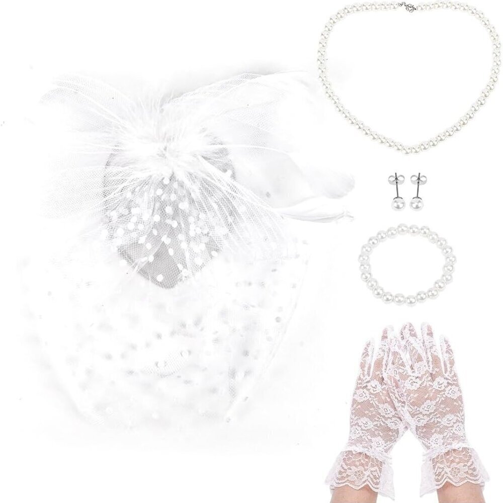 Women's Net Fascinator Headband White Wedding Hair Accessory
